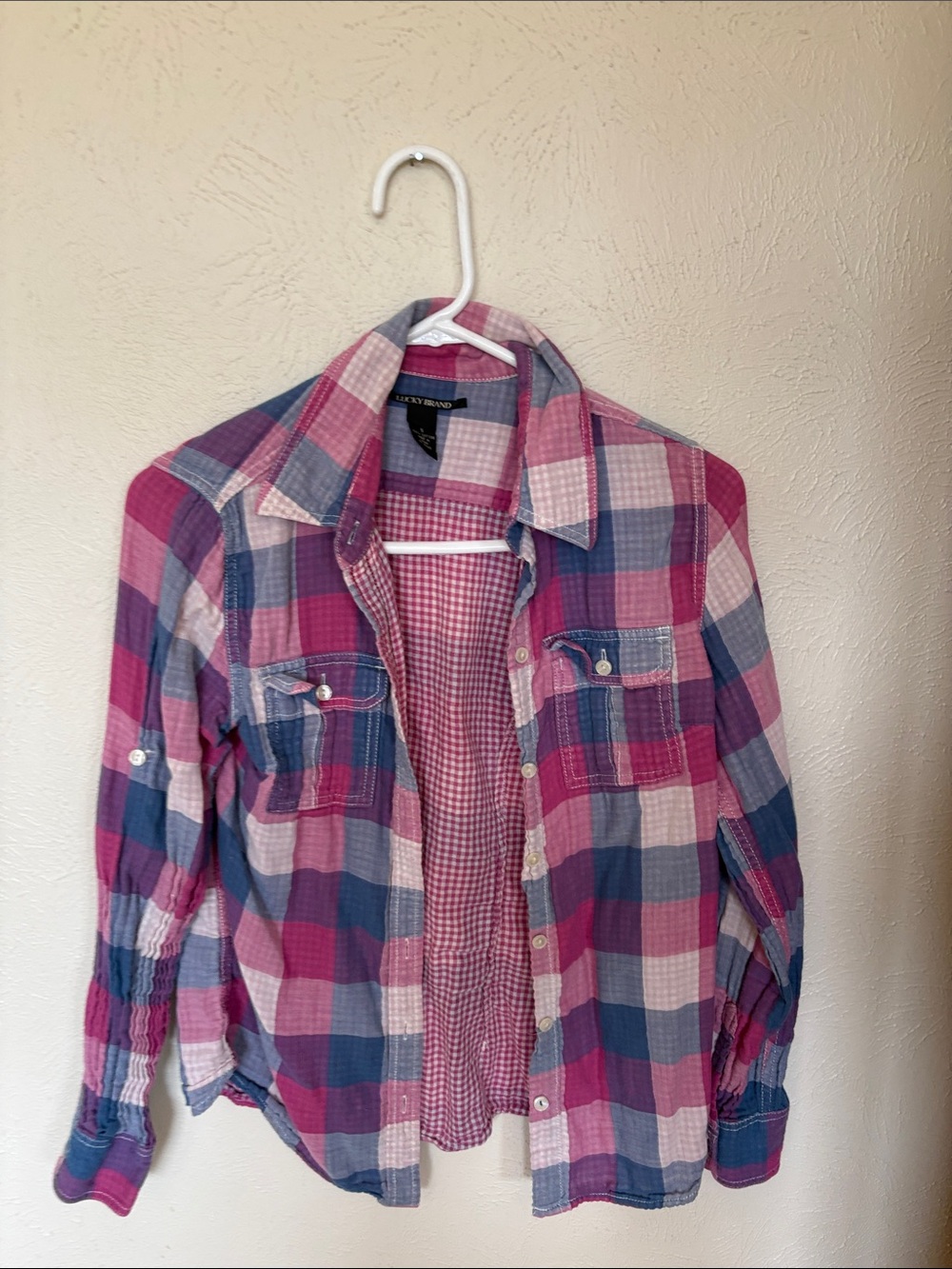 Lucky Brand Pink and Blue Plaid Cotton Shirt